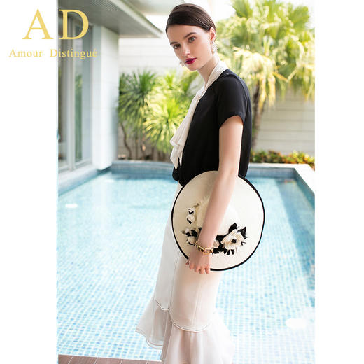 AD夏季新款时尚气质小香风黑色短袖系带衬衫白领OL职业装女装衬衣 商品图1