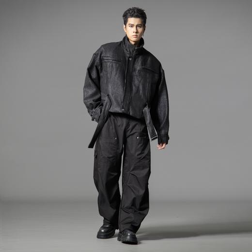 PINLI品立2025秋季新款男士宽松短款翻领梭织茄克机车型男外套潮GD253104156 商品图1