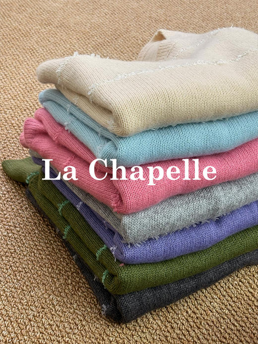 会员福利【山羊绒+羊驼毛】拉夏贝尔/La Chapelle韩系甜美~绵羊毛慵懒条纹宽松圆领针织毛衣 商品图0