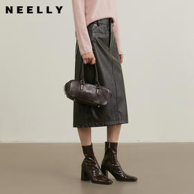 NEELLY纳俪商场同款冬季新款复古PU皮裙女高腰显瘦直筒半身裙N25114E04561