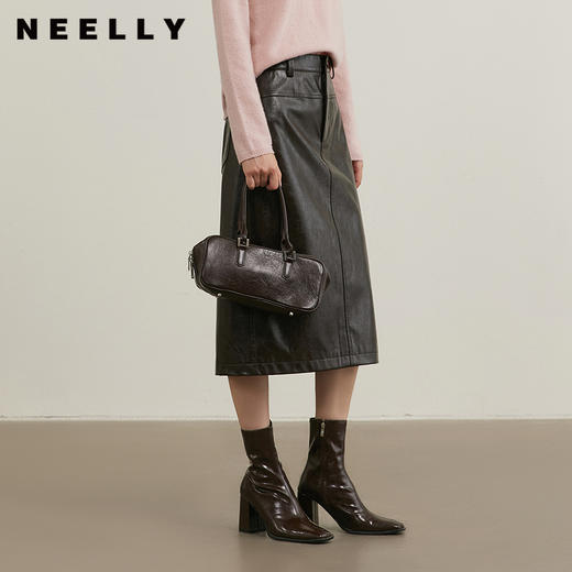 NEELLY纳俪商场同款冬季新款复古PU皮裙女高腰显瘦直筒半身裙N25114E04561 商品图0