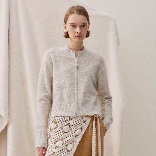 谜底拉链针织开衫长袖2025冬季新品减龄百搭圆领修身女254MZ1880 商品图0