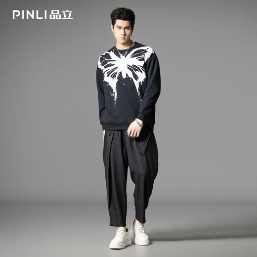 PINLI品立春季新款蝴蝶印花卫衣潮牌宽松套头休闲长袖男上衣B253109052 商品图1