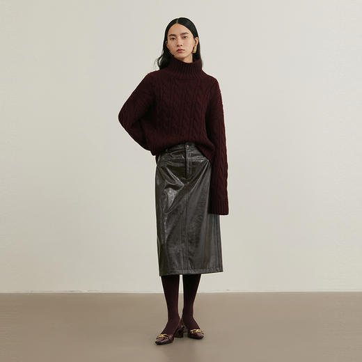 NEELLY纳俪商场同款冬季新款复古PU皮裙女高腰显瘦直筒半身裙N25114E04561 商品图2