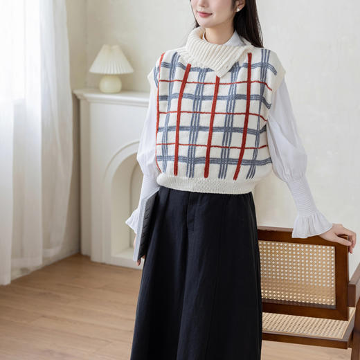 苏苏姐家斜领格致马甲手工diy棒针编织毛衣羊毛线团材料包 商品图1