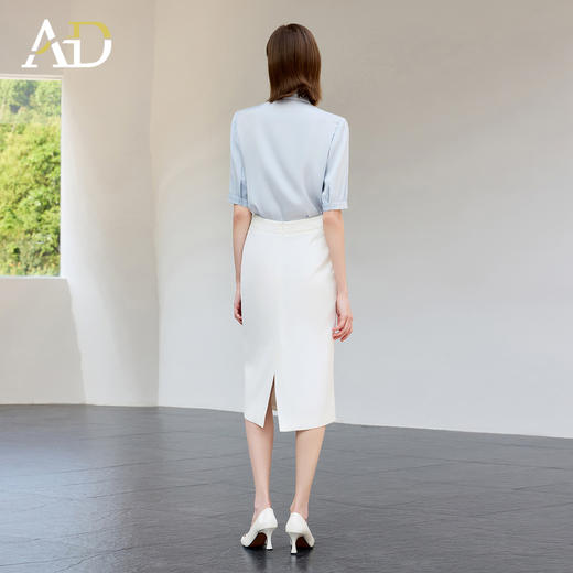 AD蓝色衬衫女夏季薄款轻熟风上衣短袖职场正式场合女士衬衣套装裙 商品图4