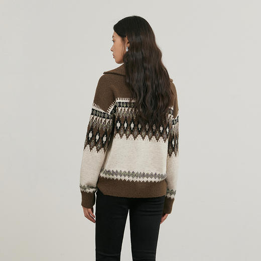 NEELLY纳俪商场同款冬季新款polo领条纹针织衫女软糯百搭短款毛衣N25114A04569 商品图1