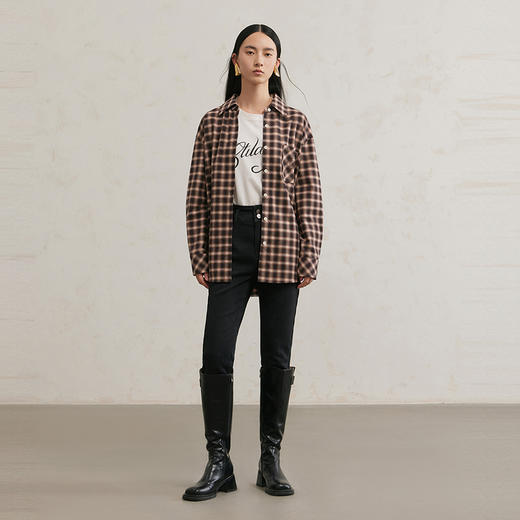 NEELLY纳俪商场同款冬季新款通勤简约翻领格纹衬衫女百搭宽松衬衣N25114B04525 商品图2