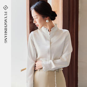 FUYAO扶摇 白色长袖衬衫女2025新款法式雪纺衬衣设计感花边领上衣