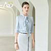 AD立体褶裥蓝色衬衫女士通勤职业装衬衣夏季薄款双面缎仿真丝上衣 商品缩略图0