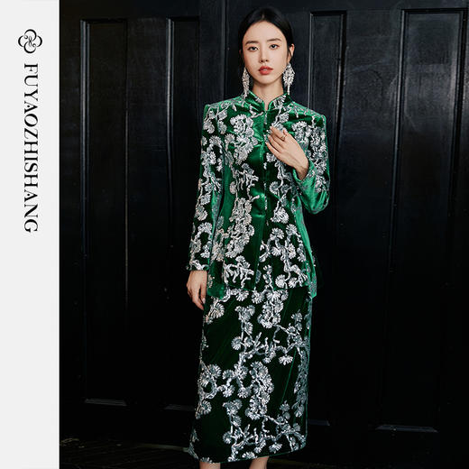 【定制款】中国风重工钉珠亮片西装轻奢丝绒唐装 【不支持退换】 商品图0