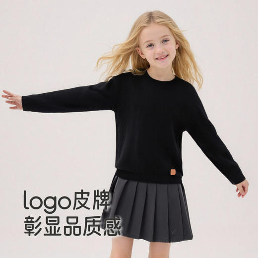 英氏【100%山羊绒】儿童毛衣绵羊毛套头衫羊绒纯色百搭圆领秋冬女童男童保暖新款 商品图3