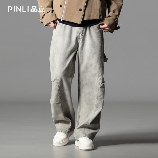 PINLI品立2025秋季新款男士工装宽松直筒牛仔裤复古潮牌弯刀长裤GD253116146 商品图0