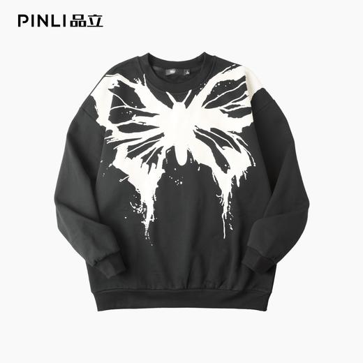PINLI品立春季新款蝴蝶印花卫衣潮牌宽松套头休闲长袖男上衣B253109052 商品图3