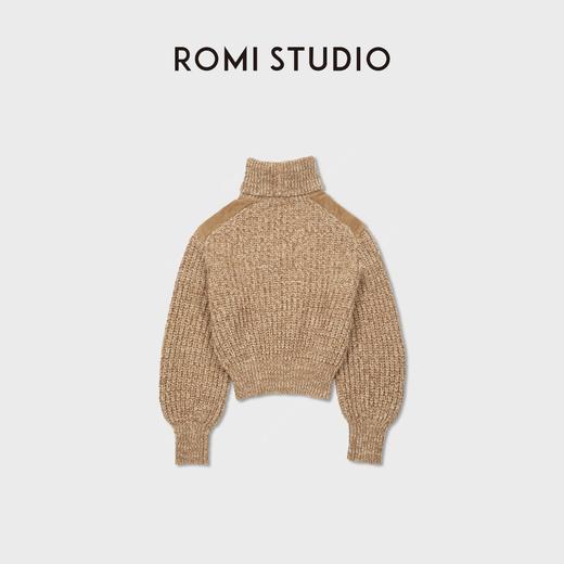 ROMI STUDIO“老钱腔调”羊绒羊毛肩膀拼皮高领毛织RWCWSG5551 商品图2