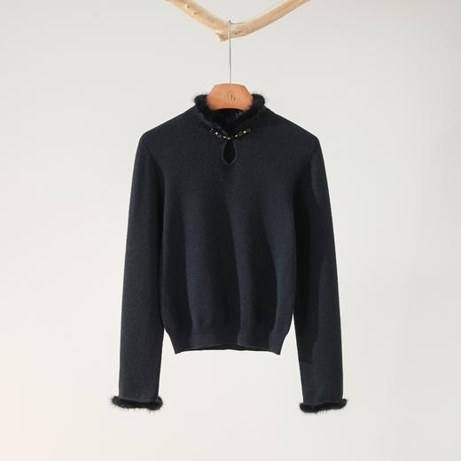 西子/黛君中鼎羊毛拼水貂毛新中式百搭打底针织衫/MSBH2109 商品图0