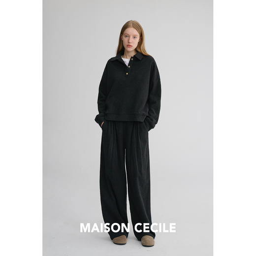 MAISON CECILE 两色|含羊毛舒适运动风polo领上衣/松紧腰阔腿神裤 商品图4