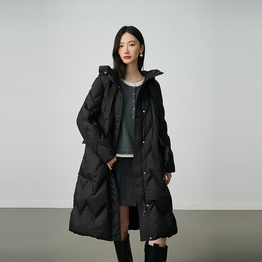 NEELLY纳俪商场同款冬新款休闲连帽羽绒服女百搭通勤宽松长款外套N25104L04413 商品图3