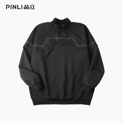 PINLI品立2025秋季新款男士落肩拼料半高领套头卫衣潮B253109050 商品图3