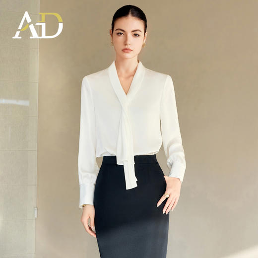 AD白色衬衫女春秋2025新款高级感设计感小众时尚洋气飘带衬衣上衣 商品图1