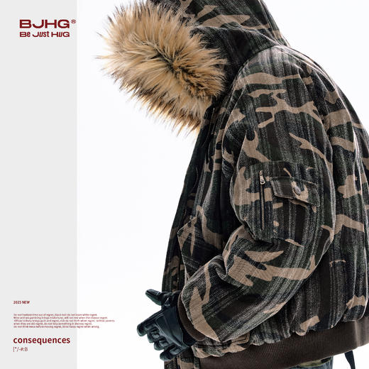 BJHG不计后果美式棉服男款冬季保暖防寒服做旧迷彩毛领夹克外套女 商品图3