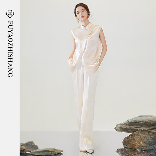 FUYAO扶摇 夏装搭配一整套国风盘扣小衫阔腿裤两件套盐系穿搭套装 商品图3