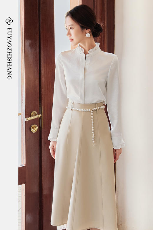 FUYAO扶摇 白色长袖衬衫女2025新款法式雪纺衬衣设计感花边领上衣 商品图5