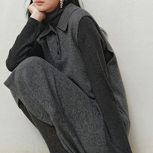 NEELLY纳俪商场同款冬季新款POLO领无袖针织裙女修身亲肤中长裙N25103Y01079 商品图2