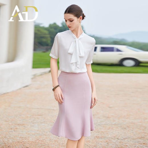 AD时尚减龄雪纺短袖女2024新款白色衬衫气质上衣职业装工装套装 商品图3