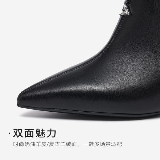 【细腻羊皮】星期六轻奢毛领尖头高跟短靴SSD4116587 商品图6