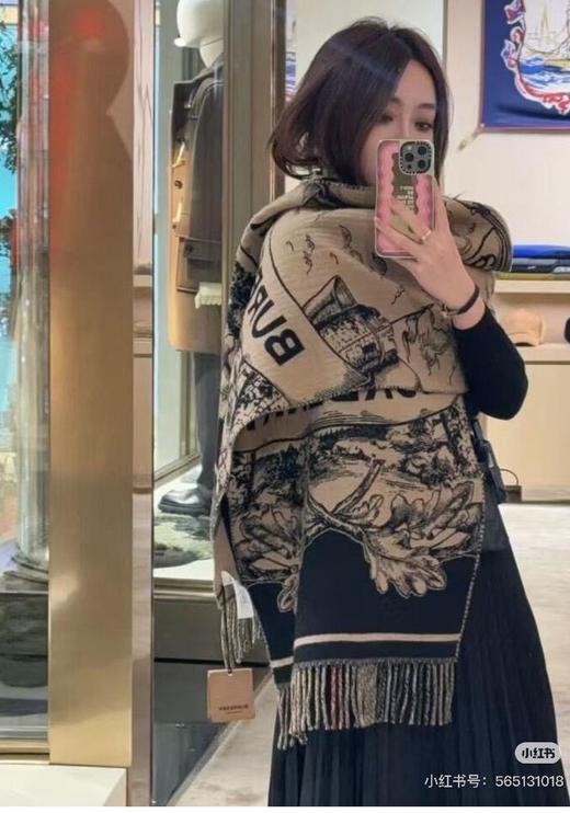 bbr双面马术骑士徽标羊绒围巾🧣 210*50cm 商品图2