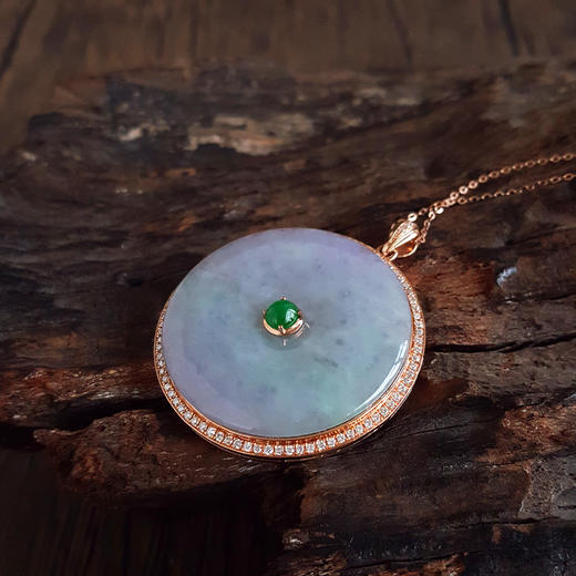 【天然正品】A货翡翠AU750精品玫瑰金镶天然细腻糯种春彩平安扣翡翠吊坠项链链长：45CM（长度可调节）女士191025TJ56 商品图5