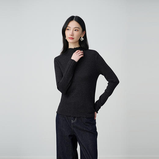 NEELLY纳俪秋冬新款气质打底半高领毛衣修身针织衫女百搭舒适上衣N25104A05510 商品图3