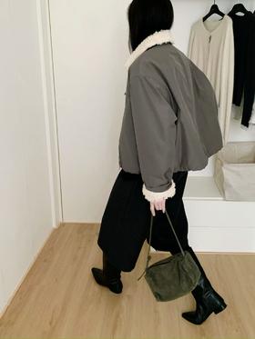 [特价]韩系翻领复古羊羔毛短款夹克外套2505027