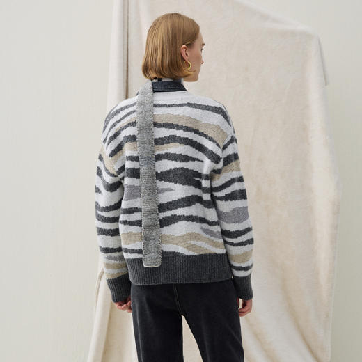 谜底针织开衫长袖2025年冬季新品时髦廓形慵懒斑马纹女254MZ1911 商品图2