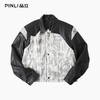 PINLI品立2025秋季新款宽松翻领PU皮衣茄克拼接牛仔衣机车外套男GD253104155 商品缩略图3
