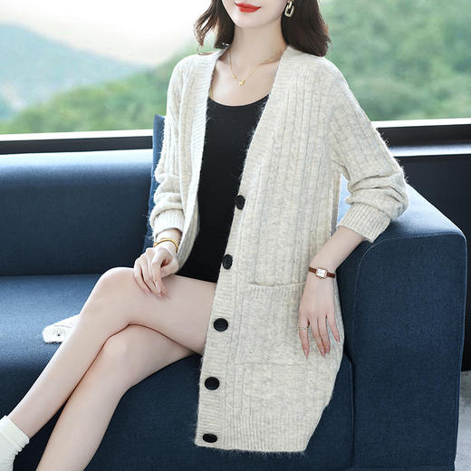 FCSS0785 中长款外套春秋女装2025新款麻花针织开衫女宽松洋气秋装毛衣秋季 商品图3