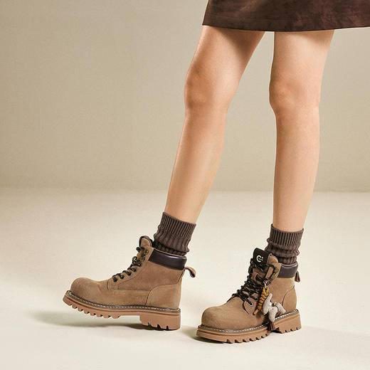 千百度加绒美拉德马丁靴女保暖工装靴复古厚底短靴子A25573661 商品图4