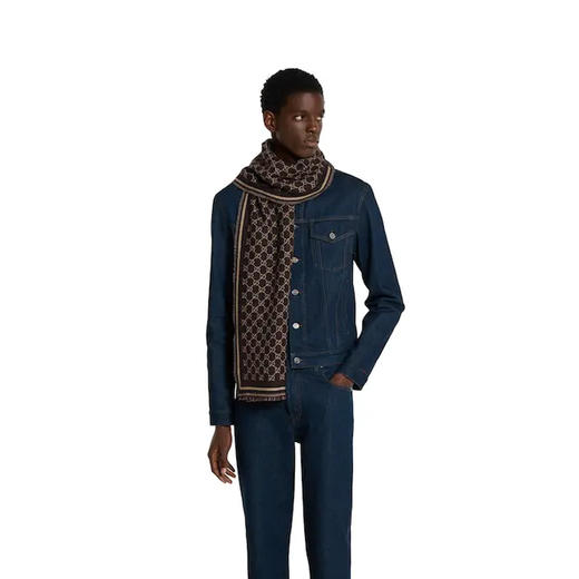 GUCCI 古驰 男士GG羊毛提花围巾 棕色 836264 4G386 2079 商品图2