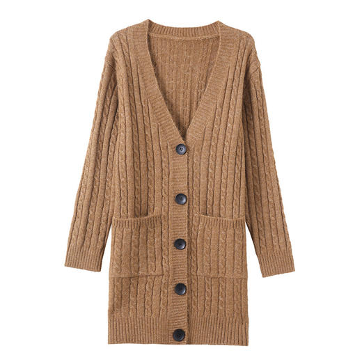 FCSS0785 中长款外套春秋女装2025新款麻花针织开衫女宽松洋气秋装毛衣秋季 商品图4