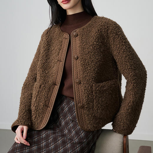 NEELLY纳俪商场同款冬新款复古百搭氛围感上衣女保暖百搭短款外套N25104C03307 商品图2