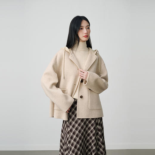 NEELLY纳俪商场同款冬新款连帽羊毛短款双面呢大衣女气质减龄外套N25104N05512 商品图2