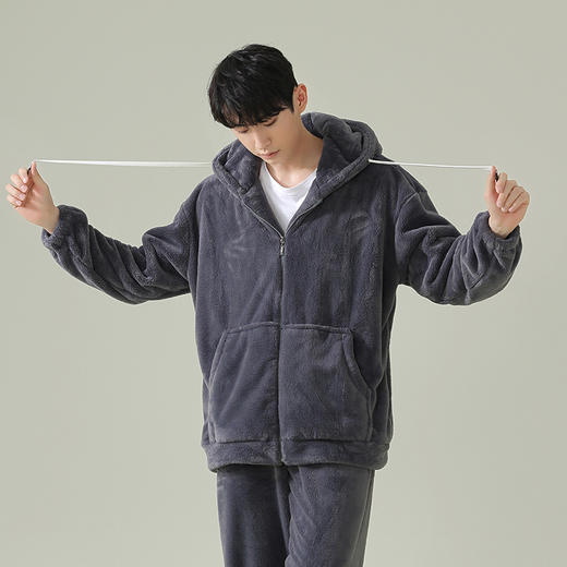 【软绵绵贵妃绒】自然醒「慵懒时光」男士纯色睡衣冬季珊瑚绒韩版连帽秋冬季可外穿家居服JLM 商品图2