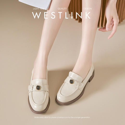 【限时秒杀】西遇法式乐福鞋女新款秋季瘦版山茶花通勤低跟单鞋棕色小皮鞋V0047621 商品图1