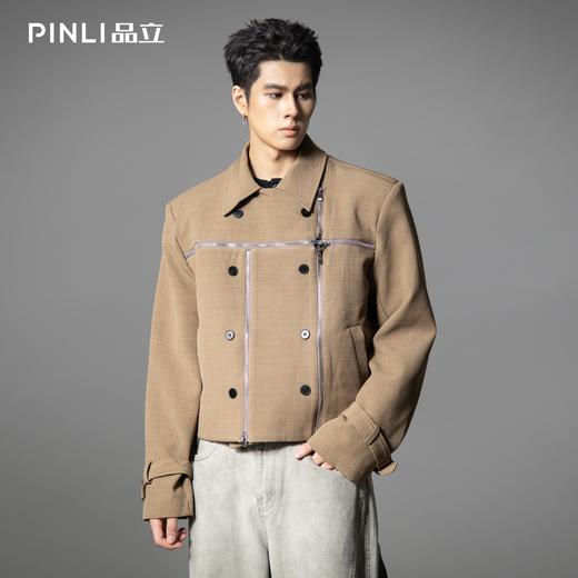 PINLI品立2025秋季新款男士短款高街宽松翻领斜门襟梭织茄克外套GD253104153 商品图0