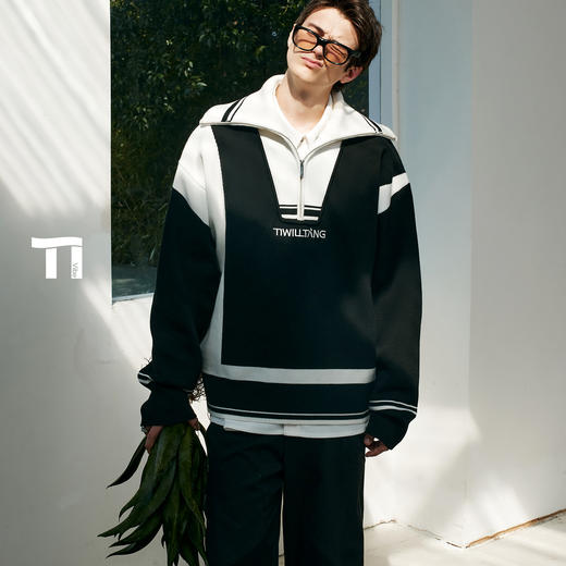 启世录TIWILLTANG“摹屿影廓”翻领撞色毛衫 商品图0