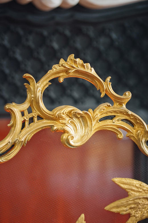 独角鹿西洋古董19世纪法国出品路易十五风格铜鎏金雕饰飞鸟乐器主题壁炉屏风 商品图5