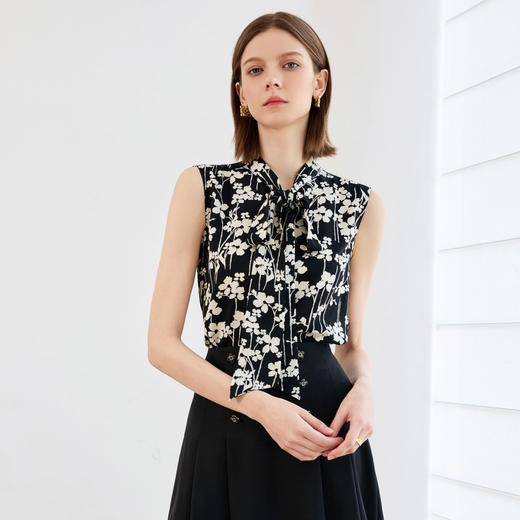 AD气质雪纺衬衣2025夏装新款女装时尚洋气撞色印花无袖套头衬衫 商品图3