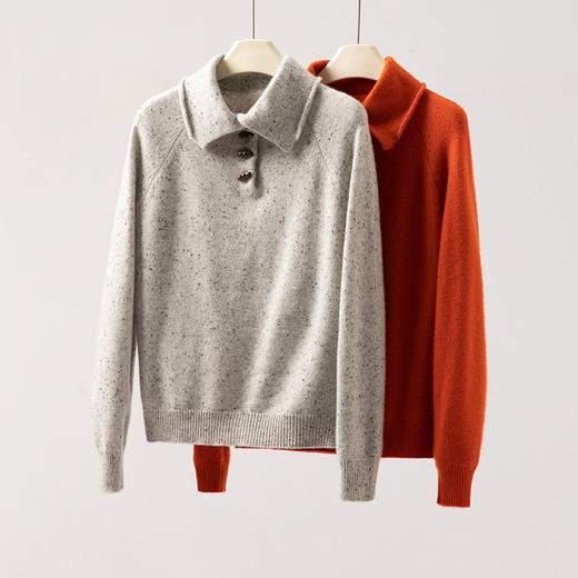 100纯山羊绒Polo领牛角扣高级感减龄氧气纯色上衣 商品图2