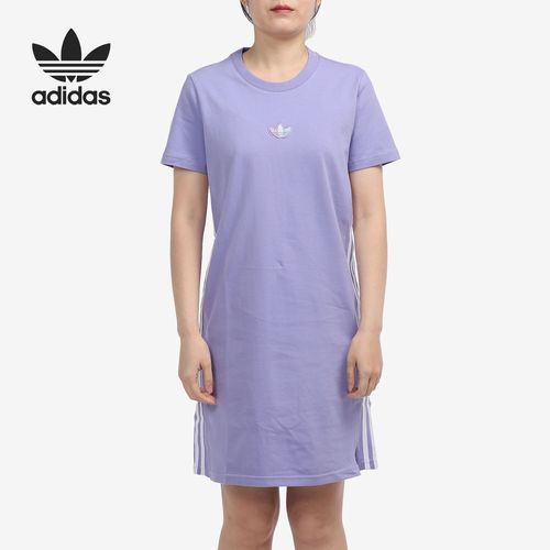 元旦超值抢购 （YY）adidas/阿迪达斯  女款女童条纹LOGO休闲圆领连衣裙 H39044